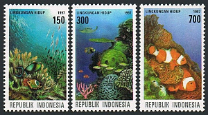 Индонезия, 1997, Рыбы, Кораллы, 3 марки